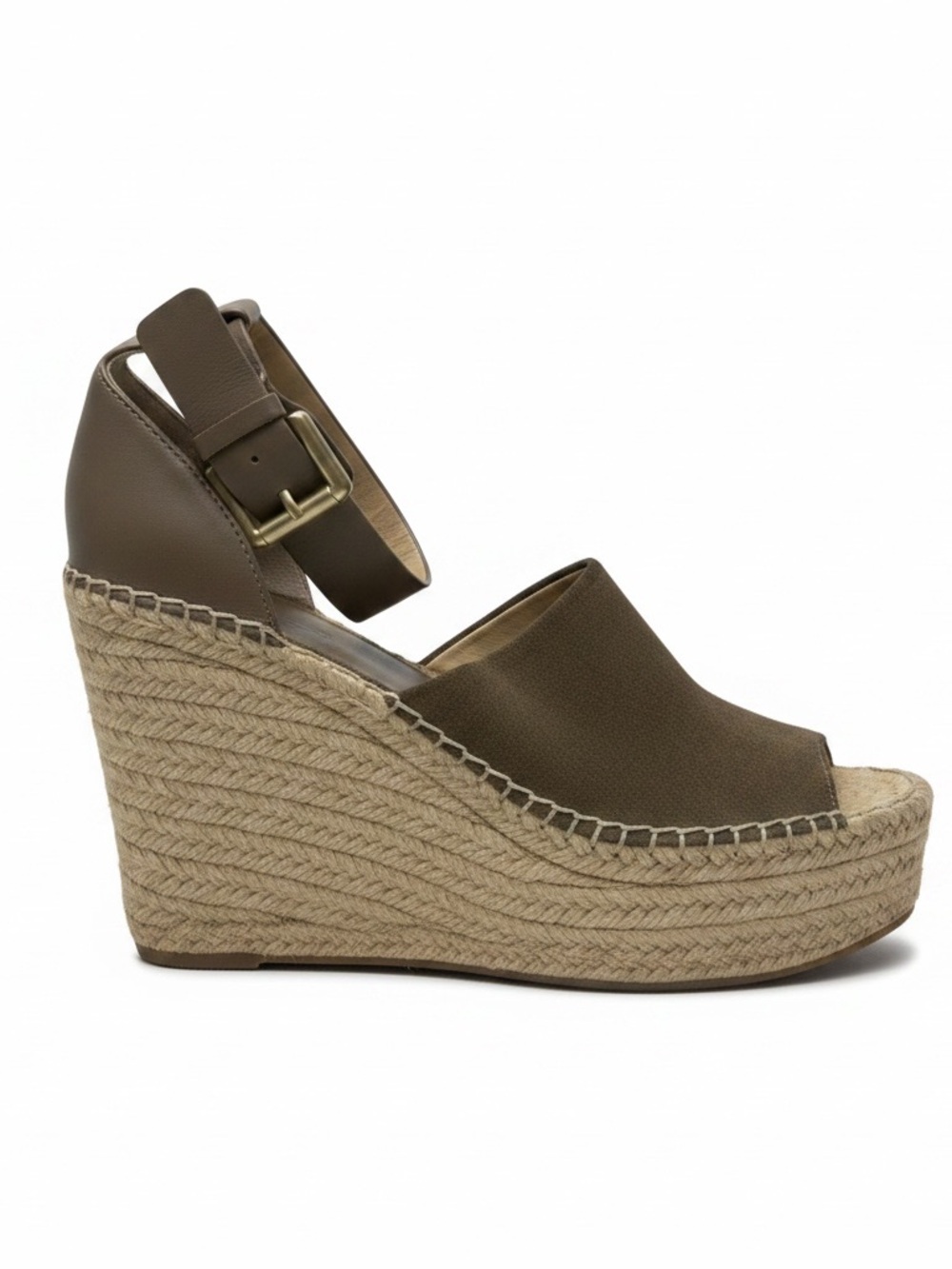 Marc Fisher Taupe Suede Espadrille Wedge Sandals with Ankle Strap size 9